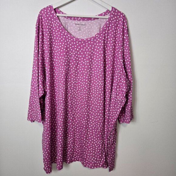 Woman Within Size 4X Purple Polka Dot 1/2 Sleeve Scoop Neck Top - Picture 1 of 7